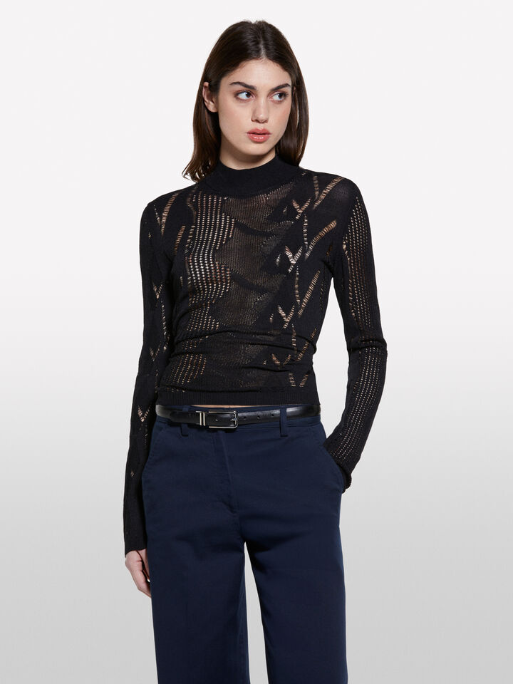 Open-knit sweater - women's crew neck sweaters - Black | Sisley image number 4
